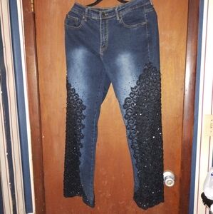 Sassy Thai Women's Vintage Blue & Black Beaded Flare Jeans Sassy Thai Women S 8